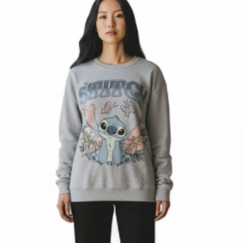 GRAY Stitch Graphic Sweatshirt Disney Heather Gray crew neck size Large  NWT